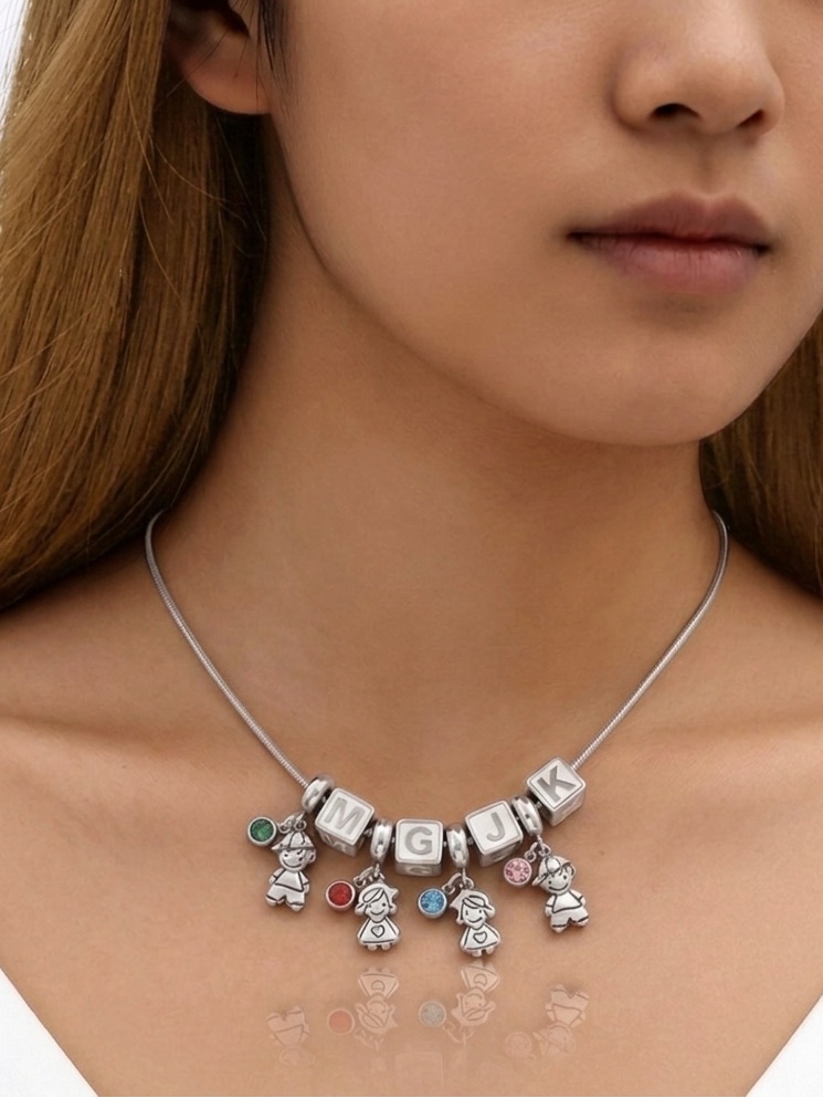 Linx 20in Snake Chain Necklace With Children Birthstone And Initial Charms